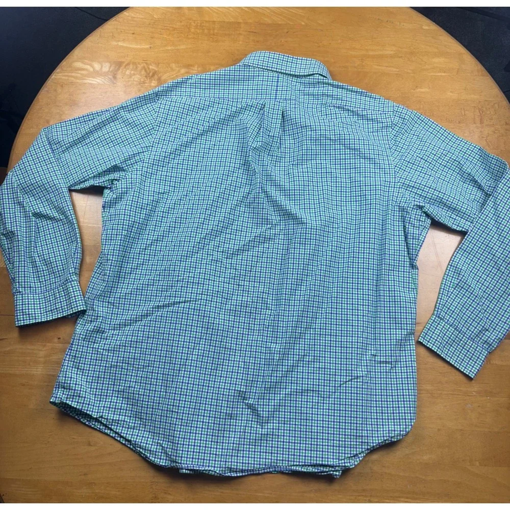 Polo Ralph Lauren Mens XL Gingham Button Down Shirt Green Blue Check Cotton Long